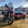 Its #redfriday support our troops. Also spring has finally sprung. 
#panther #crownvictoria #ford #fomoco #yamaha #fj09 #tracer #4.6 #adtr #adtrperformance #motorcycle #supportourtroops #2wheels #advrider #modular #stainlessworks #daily